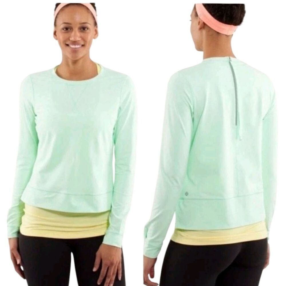Lululemon Run: Warm Up Crew Pullover with zip back Fresh Teal Light Green 10